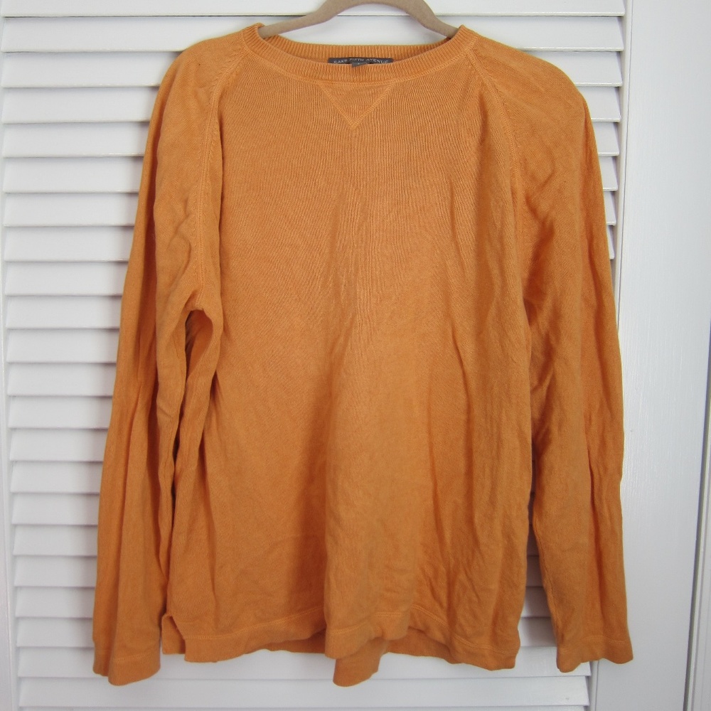 MENS SAKS FIFTH AVENUE Silk Cashmere Sweater in Tangerine Orange sz L